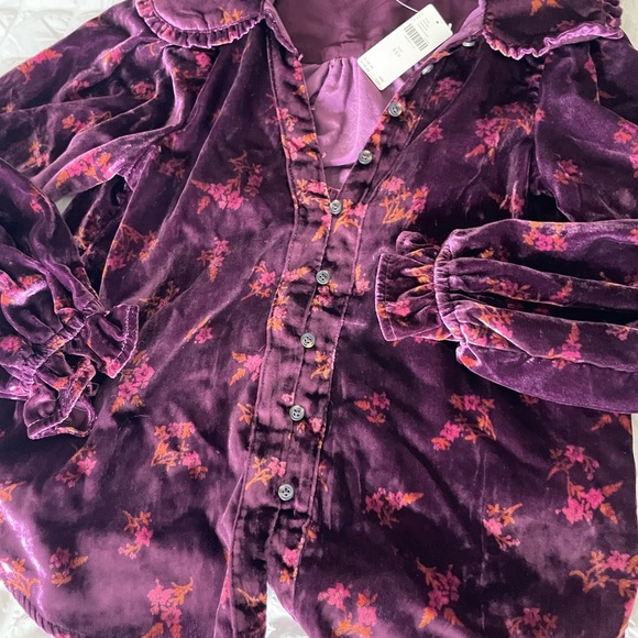 Anthropologie Pilcro Purple Velour Floral Buttoned Relaxed Blouse - Picture 11 of 14